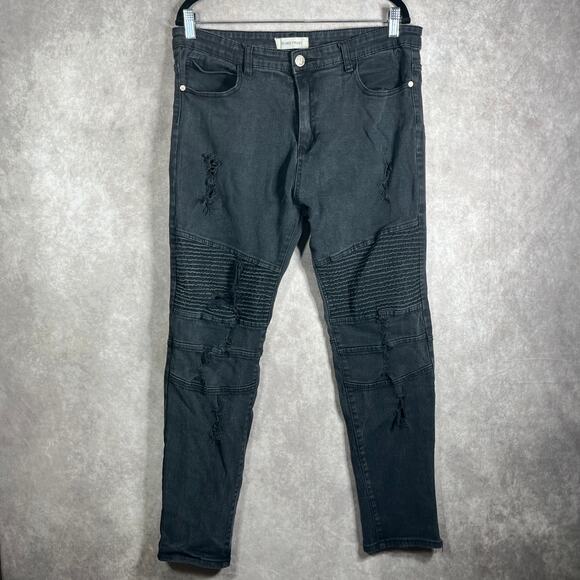 Blind Trust Moto Skinny Jeans Mens Size 38X32 Black‎ Denim Stretch Distressed